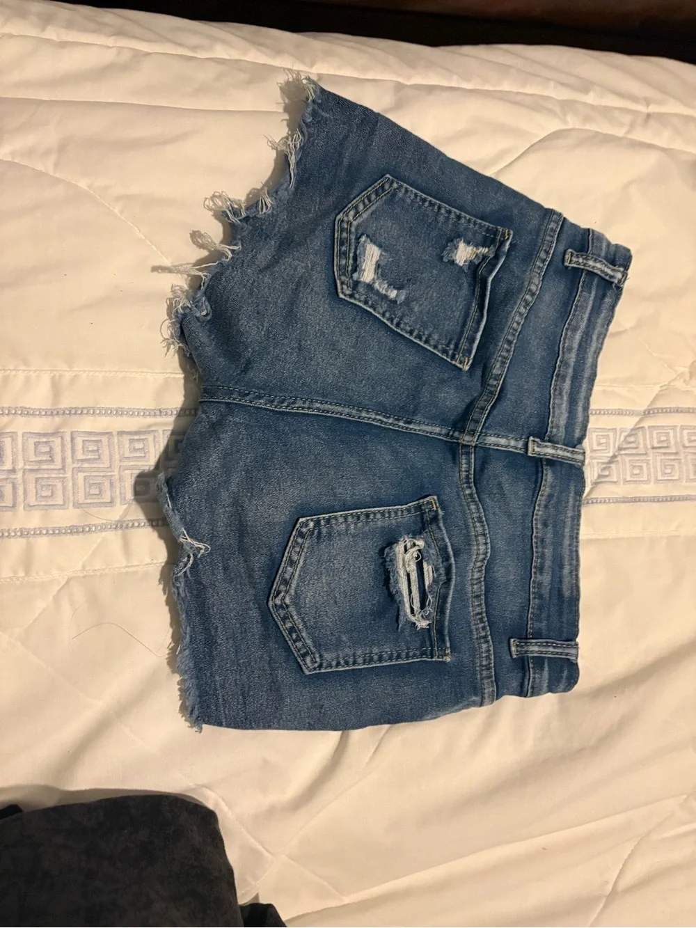 High-Rise Distressed Denim Shorts - Blue